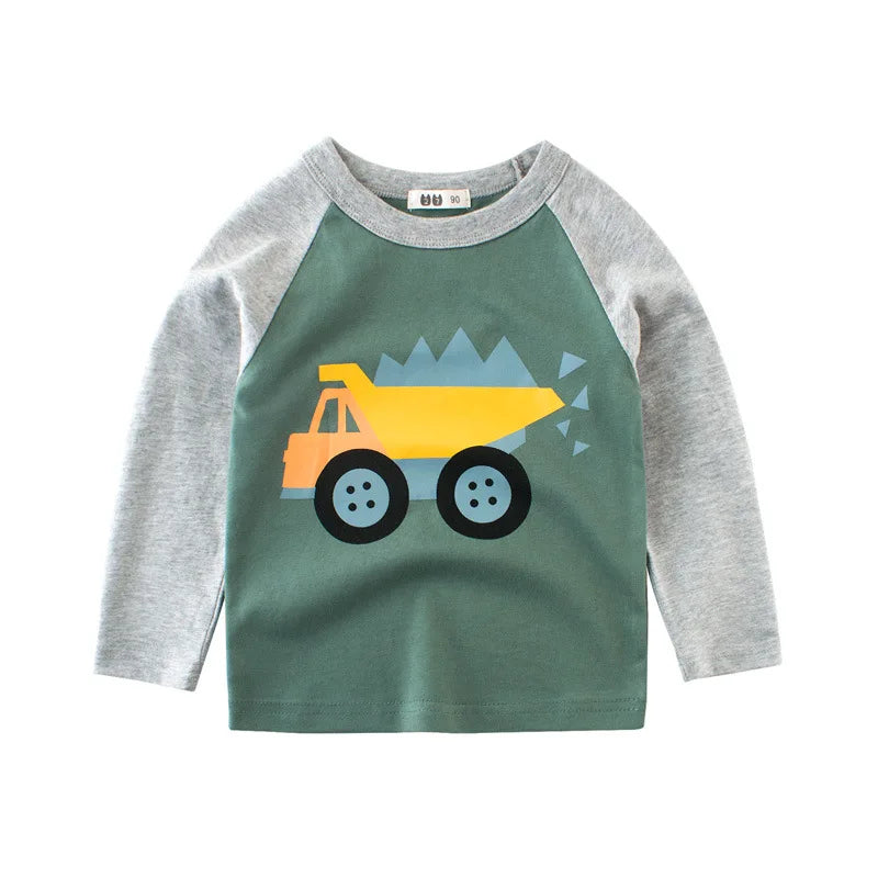 Boys Clothes Cartoon  Excavator T-shirt for Boy Long Sleeve O-Neck Cotton Children's Wear Kids T Shirts