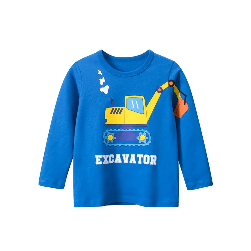 Boys Clothes Cartoon  Excavator T-shirt for Boy Long Sleeve O-Neck Cotton Children's Wear Kids T Shirts