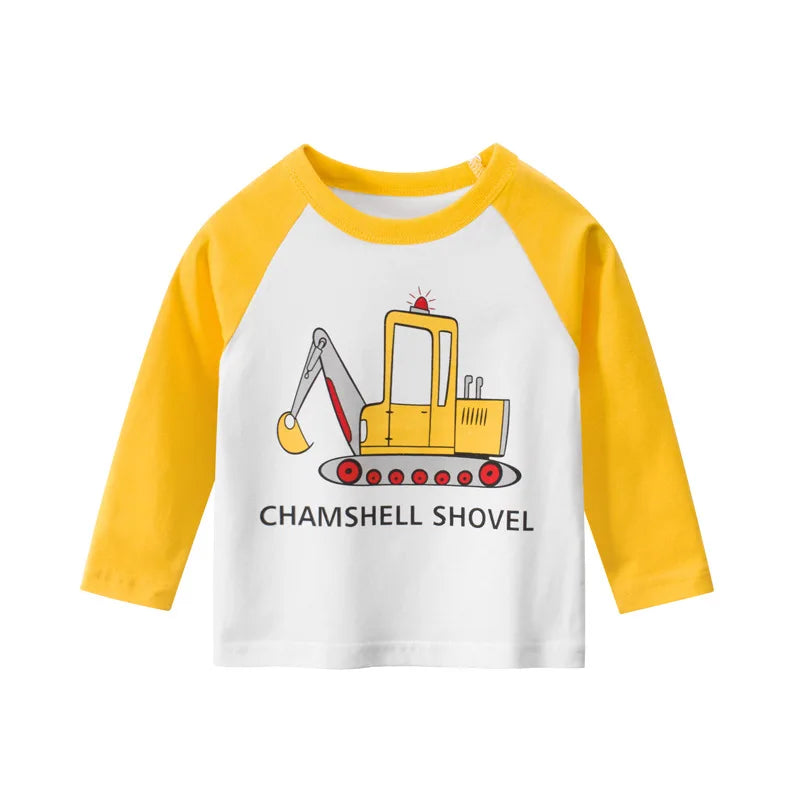 Boys Clothes Cartoon  Excavator T-shirt for Boy Long Sleeve O-Neck Cotton Children's Wear Kids T Shirts