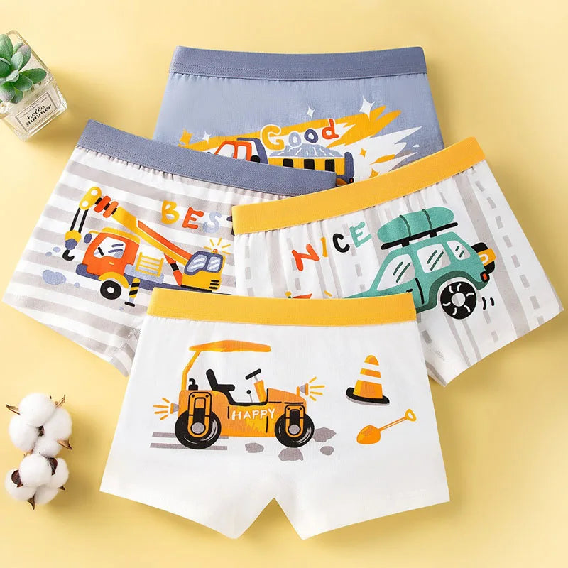 Boys Underwear Fun Pictures Kids Boxer Brief Shorts Striped Toddler Trunk For 3-5 Years Old, 6-8 Years Old, Multicolored