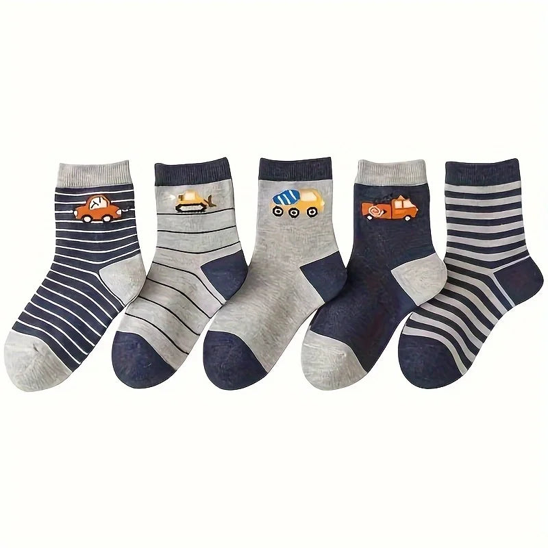 Children's car cartoon stripe pattern mid tube socks are comfortable, breathable,  sweat absorbing.