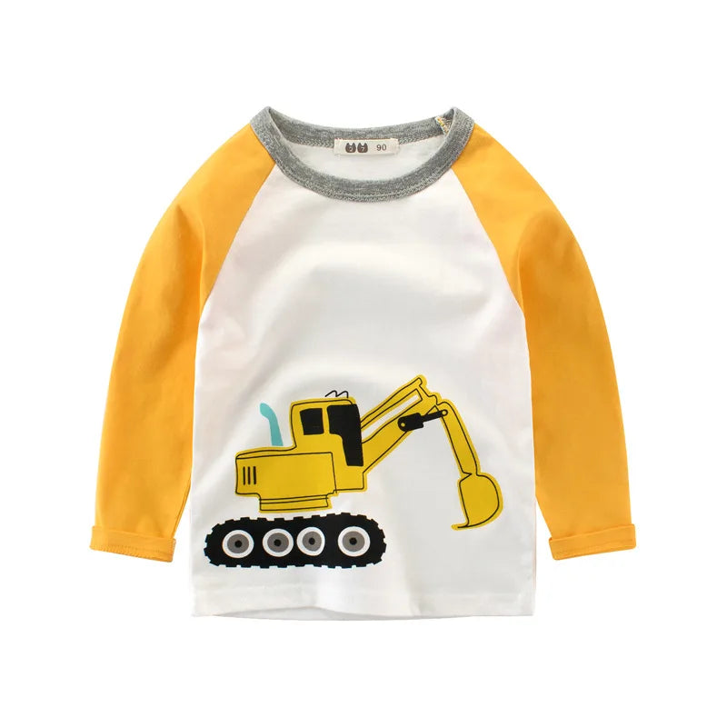 Boys Clothes Cartoon  Excavator T-shirt for Boy Long Sleeve O-Neck Cotton Children's Wear Kids T Shirts