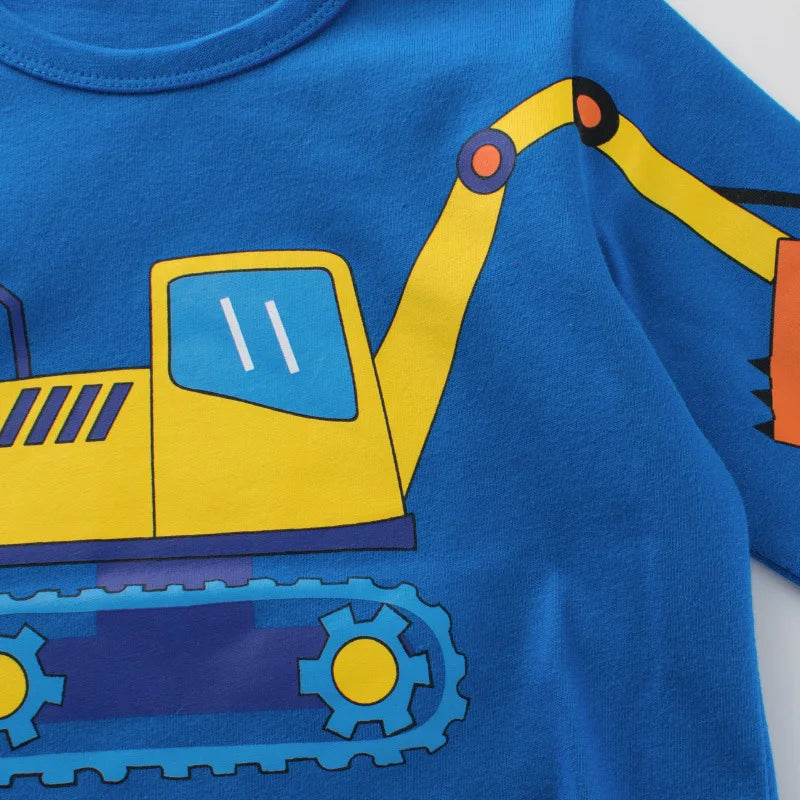 Boys Clothes Cartoon  Excavator T-shirt for Boy Long Sleeve O-Neck Cotton Children's Wear Kids T Shirts